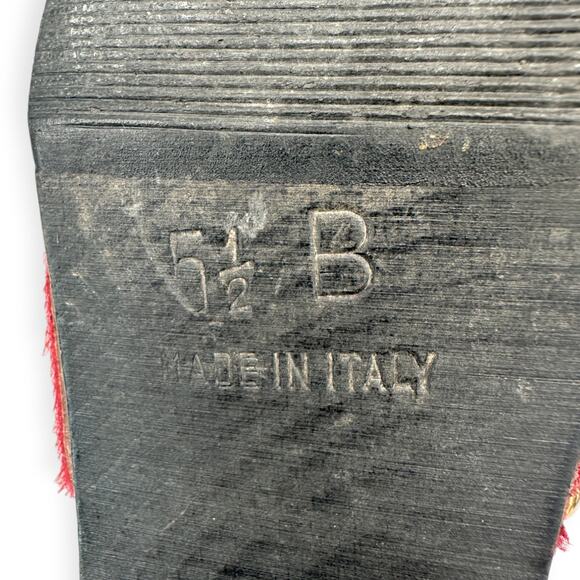 GUCCI | 5.5 | Red Ponyhair Gold Buckle Studded Wood Block Heel Slide Sandals - Picture 10 of 12